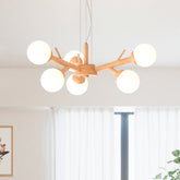 Lámpara de araña Simplicity con pantalla de vidrio esmerilado: accesorio de iluminación de techo con rama de madera